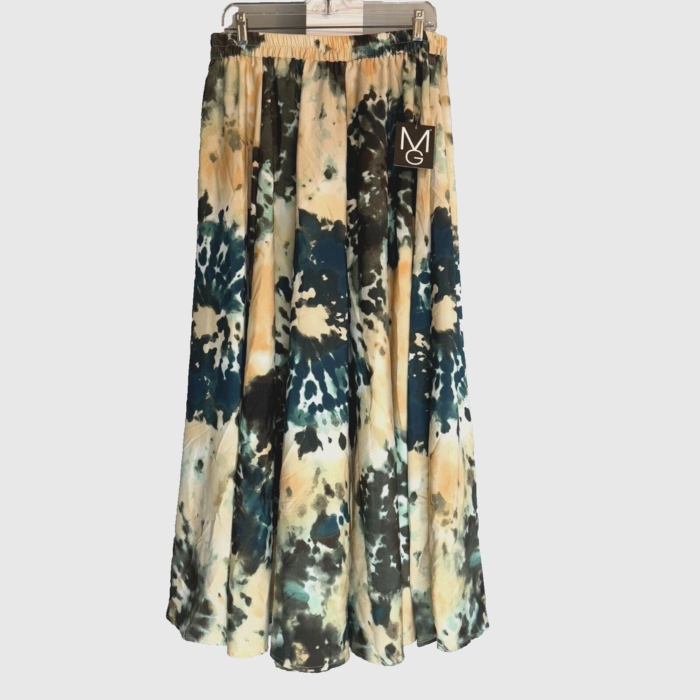 Mlle Gabrielle Womens‎ Medium Multicolor Tie Dye Maxi Flowing Skirt Yellow Green